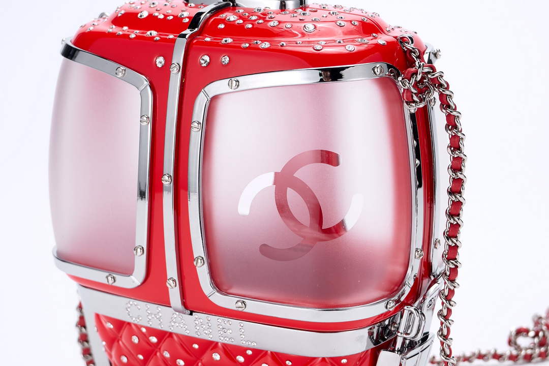 Chanel Red And Silver Strass, Lucite AS1200 Enamel Evening Bag