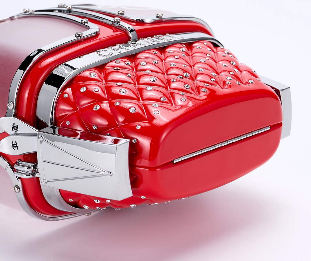 Chanel Red And Silver Strass, Lucite AS1200 Enamel Evening Bag