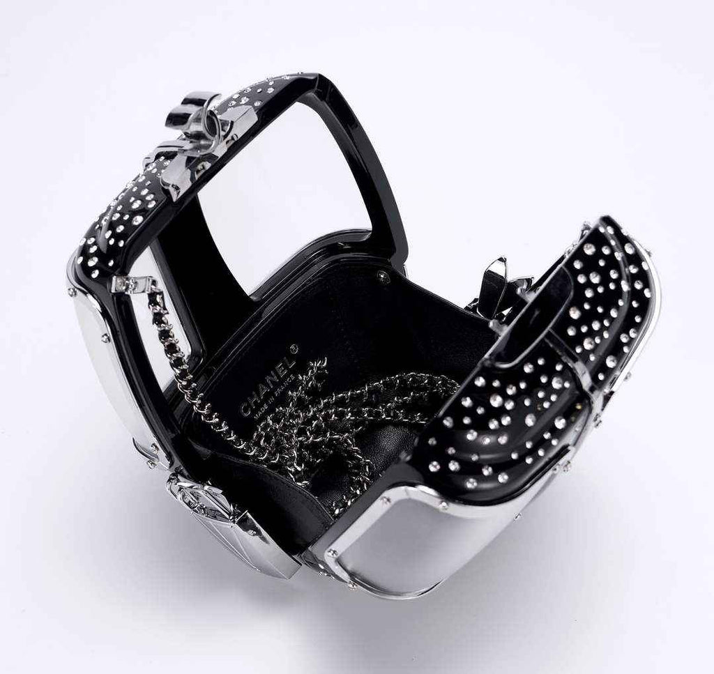 Chanel Black And Silver Strass, Lucite AS1200 Enamel Evening Bag