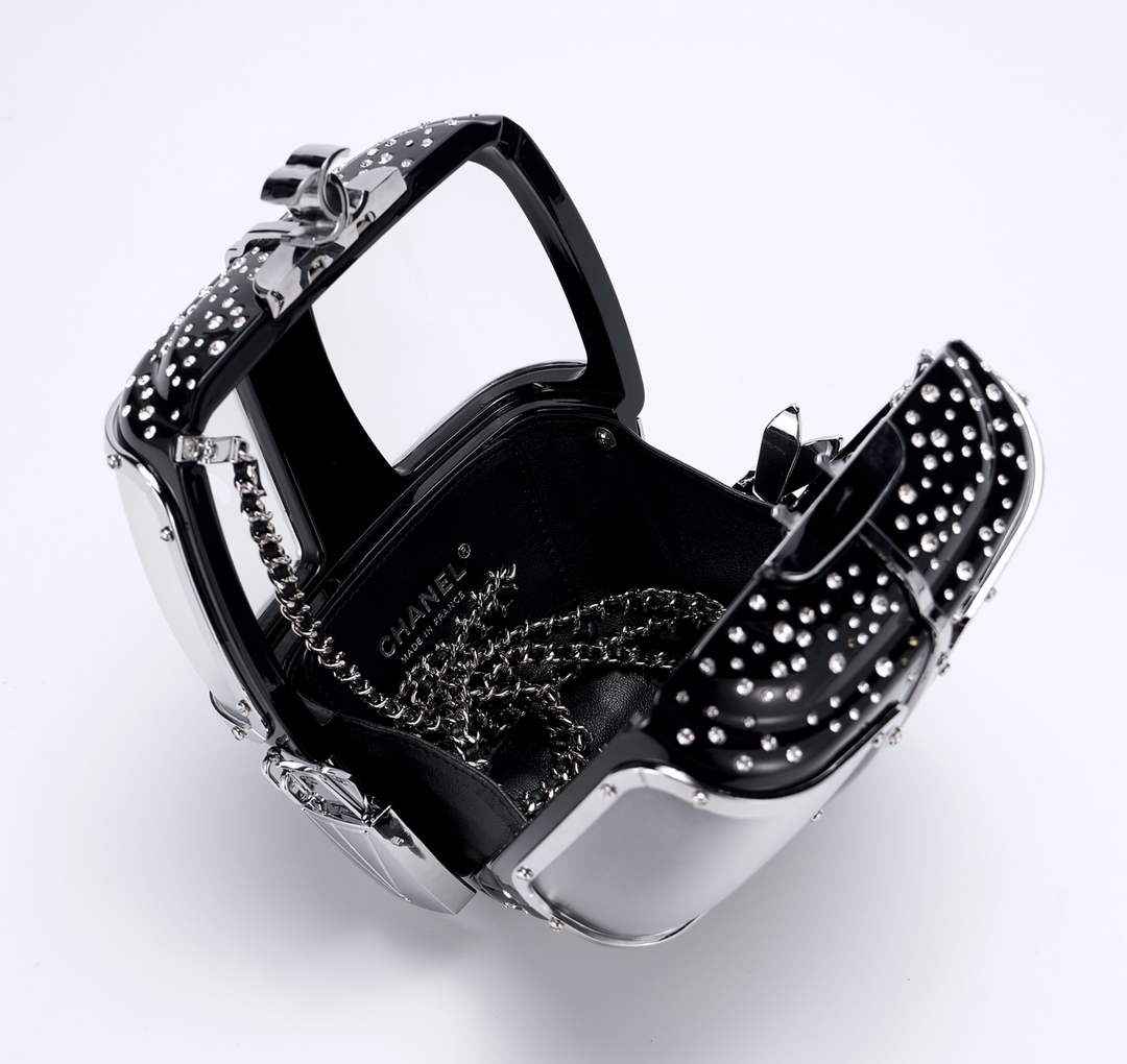 Chanel Black And Silver Strass, Lucite AS1200 Enamel Evening Bag