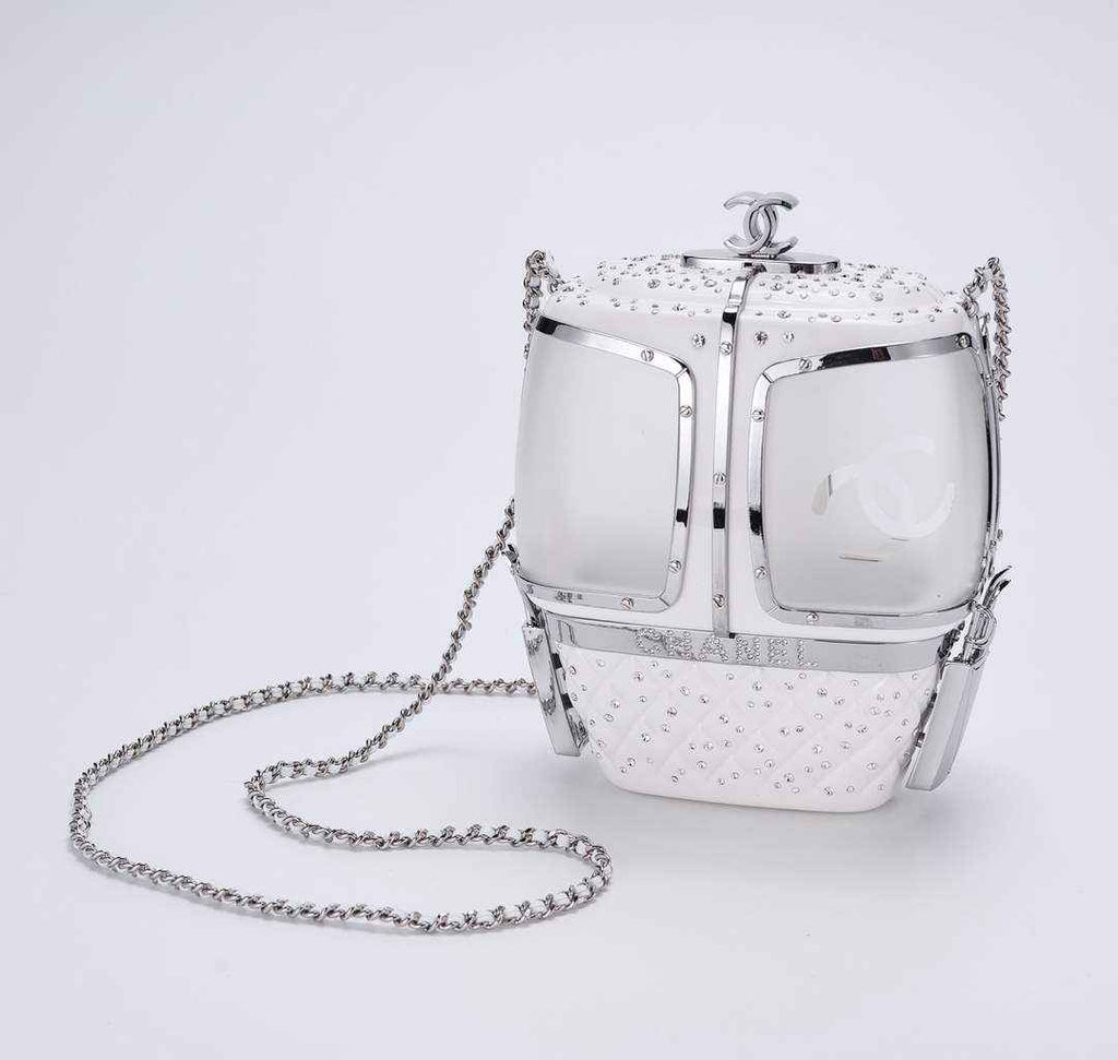 Chanel White And Silver Strass, Lucite AS1200 Enamel Evening Bag