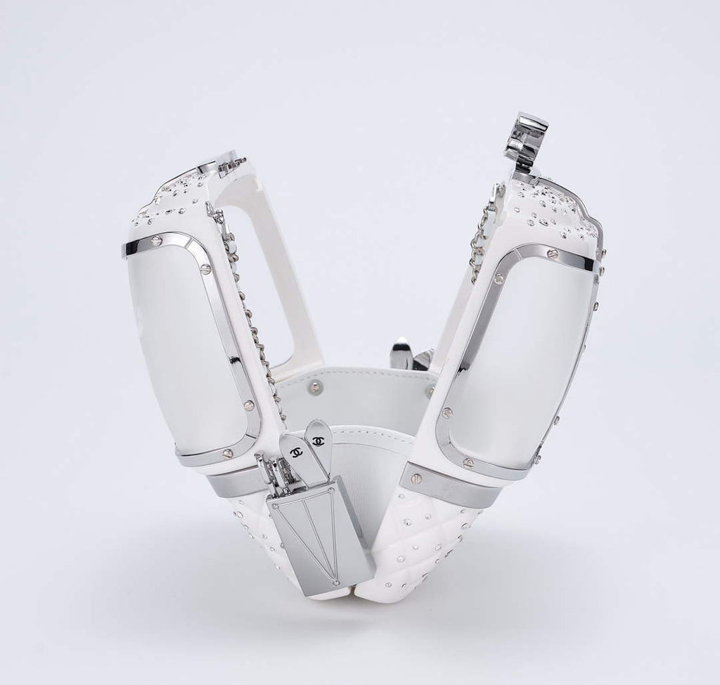 Chanel White And Silver Strass, Lucite AS1200 Enamel Evening Bag