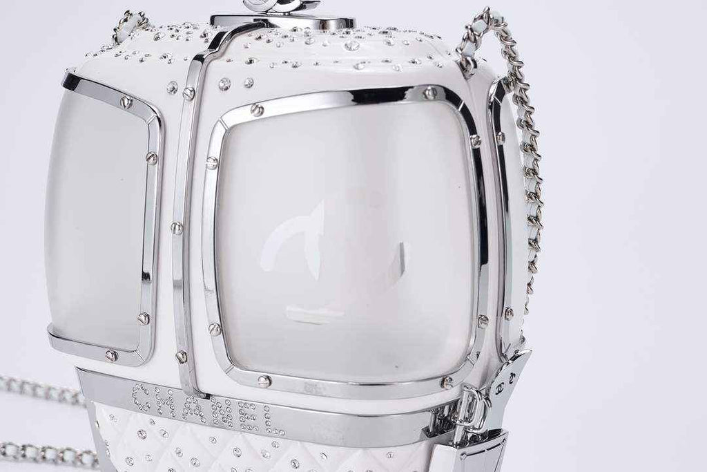 Chanel White And Silver Strass, Lucite AS1200 Enamel Evening Bag