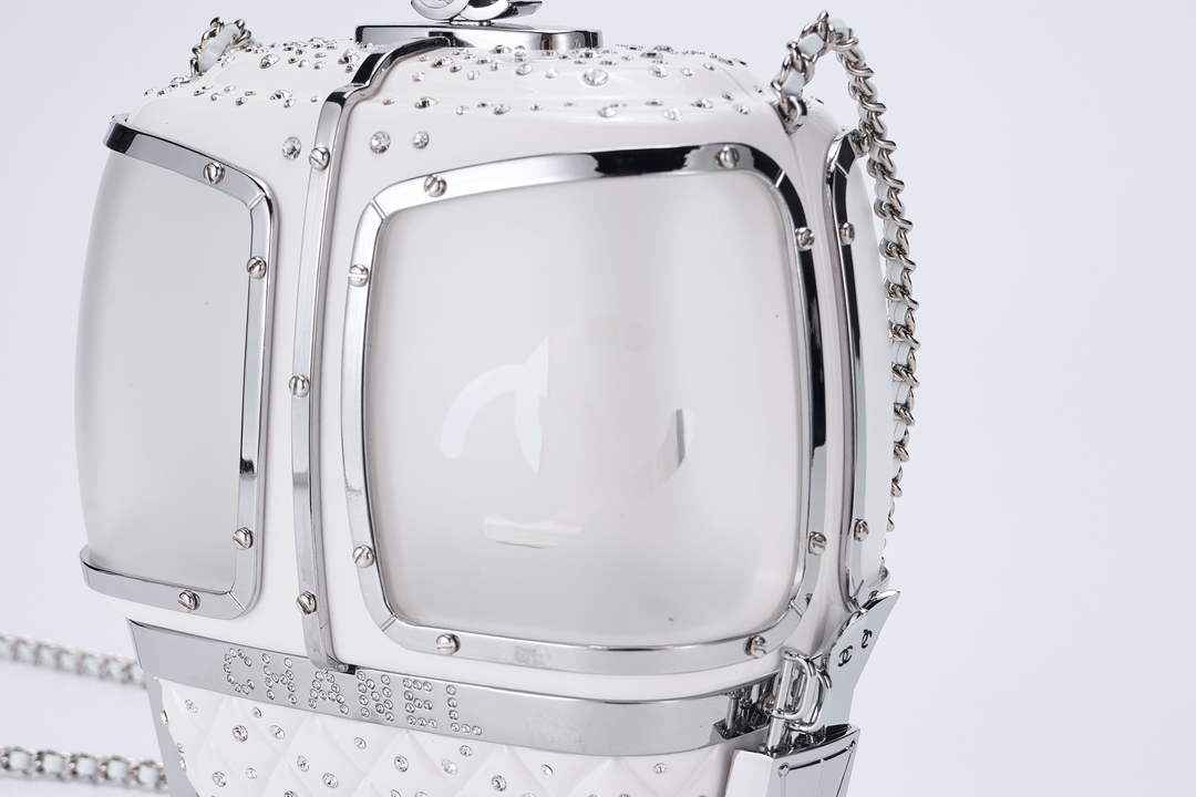 Chanel White And Silver Strass, Lucite AS1200 Enamel Evening Bag