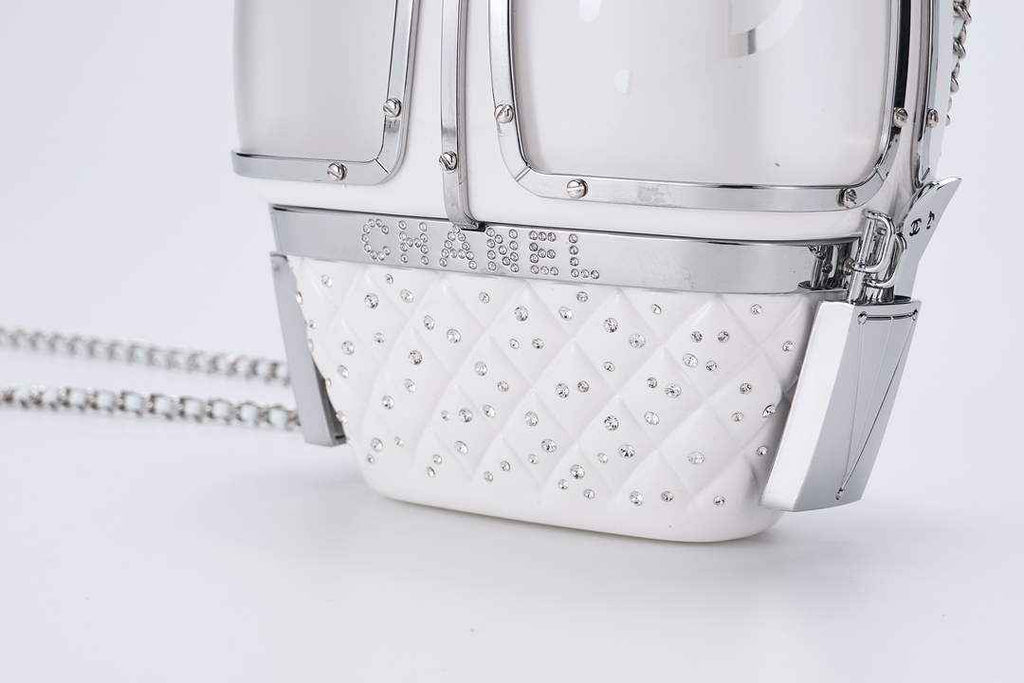 Chanel White And Silver Strass, Lucite AS1200 Enamel Evening Bag