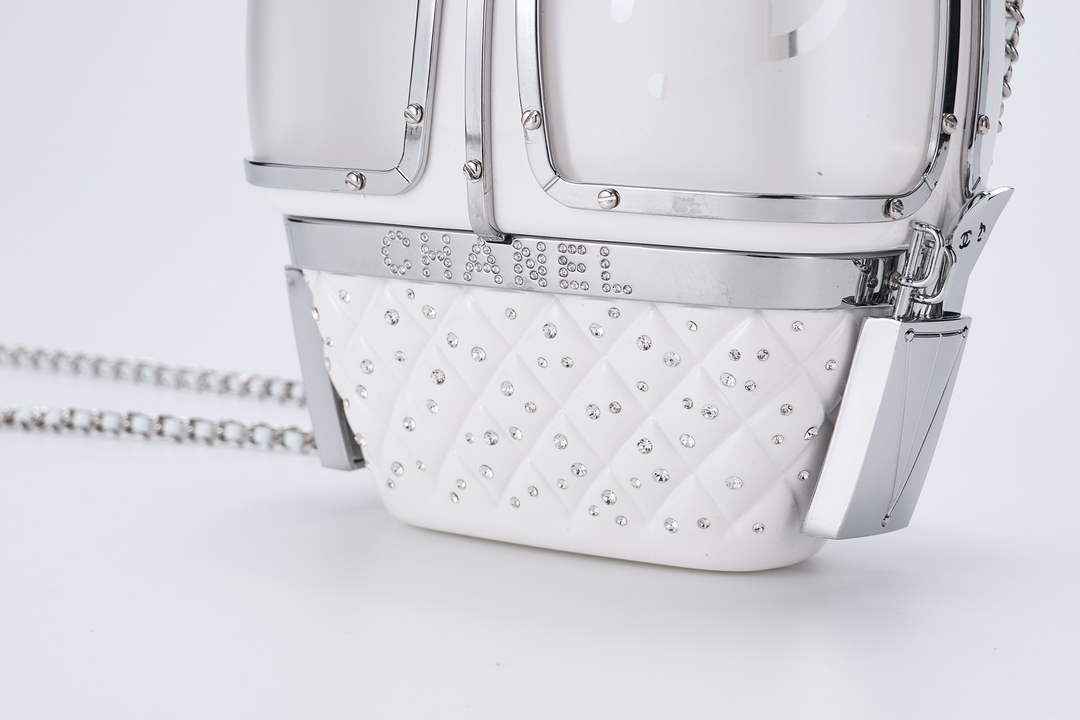 Chanel White And Silver Strass, Lucite AS1200 Enamel Evening Bag
