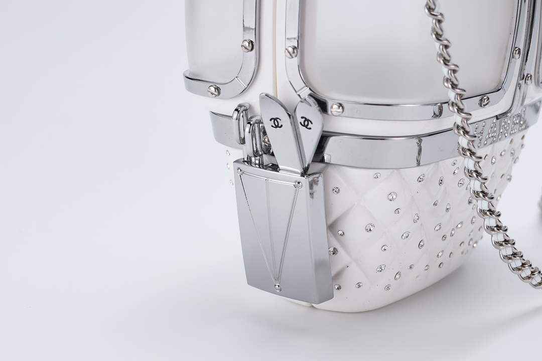 Chanel White And Silver Strass, Lucite AS1200 Enamel Evening Bag