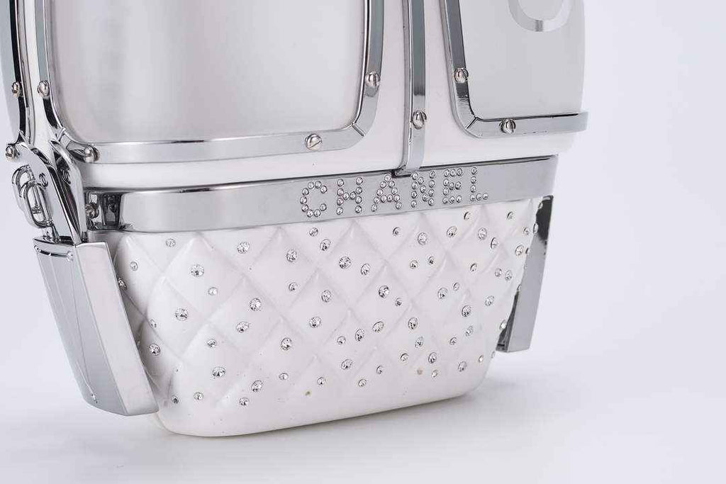 Chanel White And Silver Strass, Lucite AS1200 Enamel Evening Bag