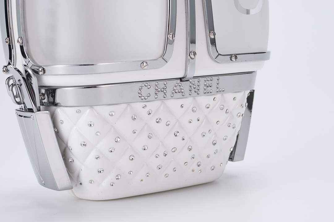 Chanel White And Silver Strass, Lucite AS1200 Enamel Evening Bag