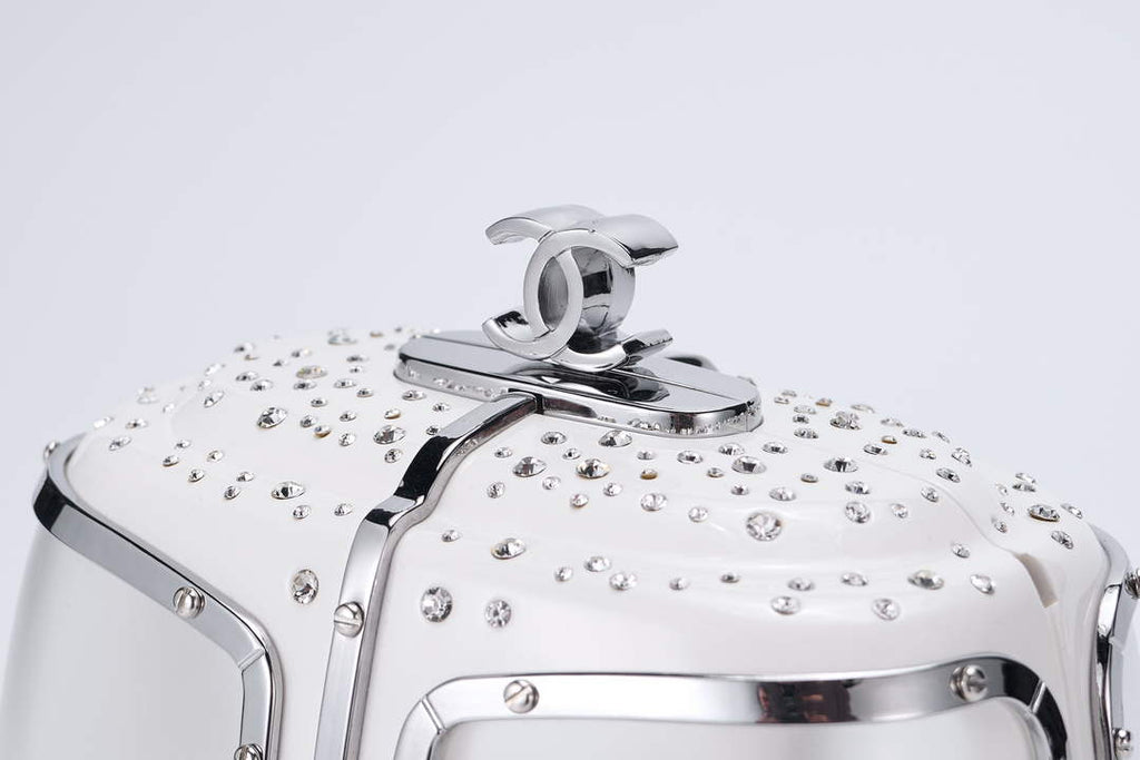 Chanel White And Silver Strass, Lucite AS1200 Enamel Evening Bag