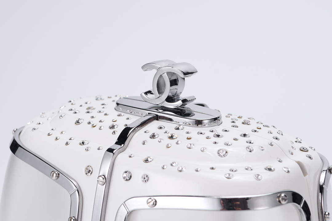 Chanel White And Silver Strass, Lucite AS1200 Enamel Evening Bag
