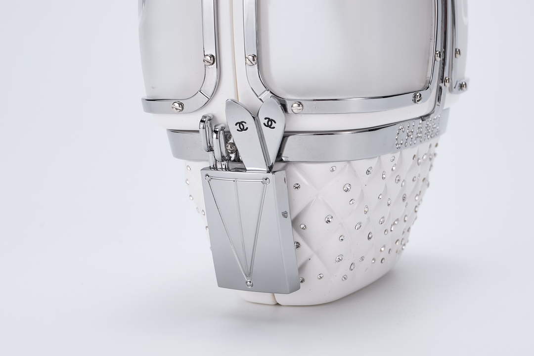 Chanel White And Silver Strass, Lucite AS1200 Enamel Evening Bag