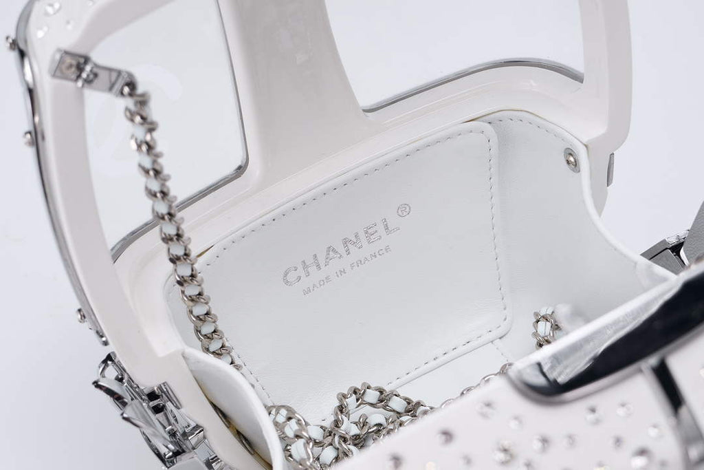 Chanel White And Silver Strass, Lucite AS1200 Enamel Evening Bag