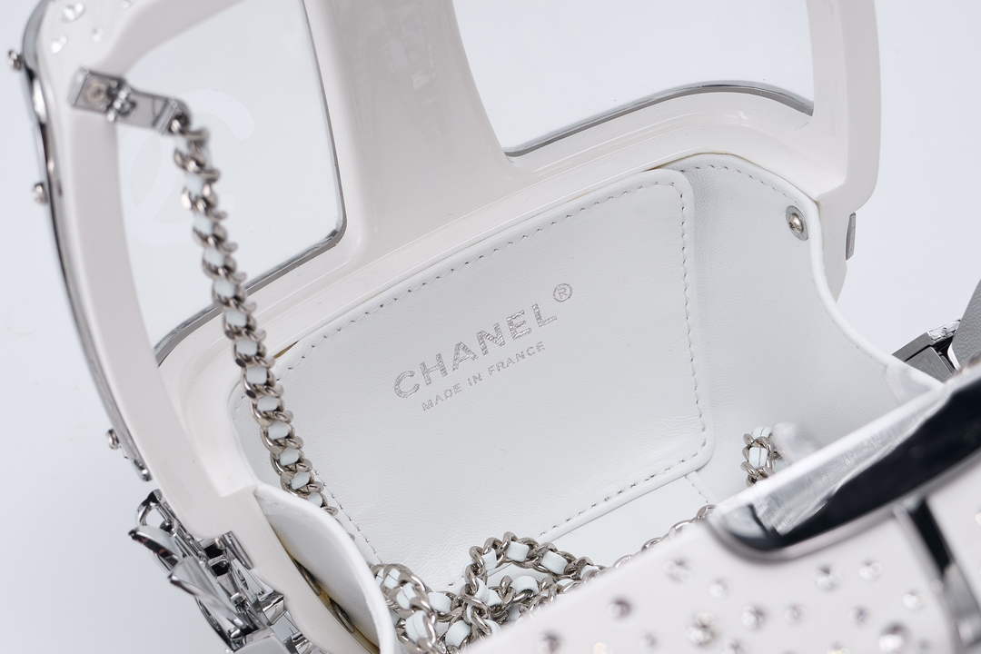 Chanel White And Silver Strass, Lucite AS1200 Enamel Evening Bag