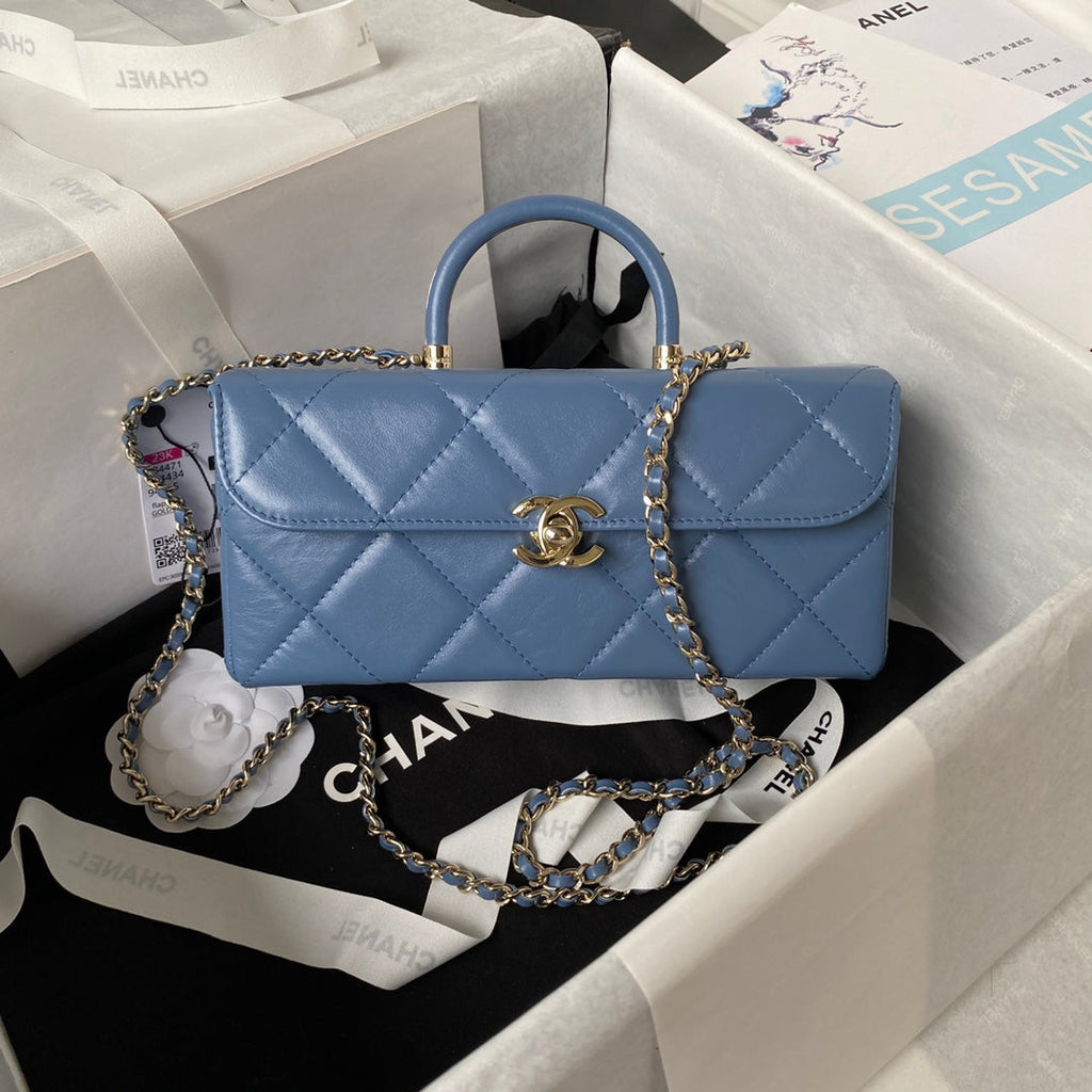 Chanel Box Top Handle Small Bag  AS4471 Lambskin Blue