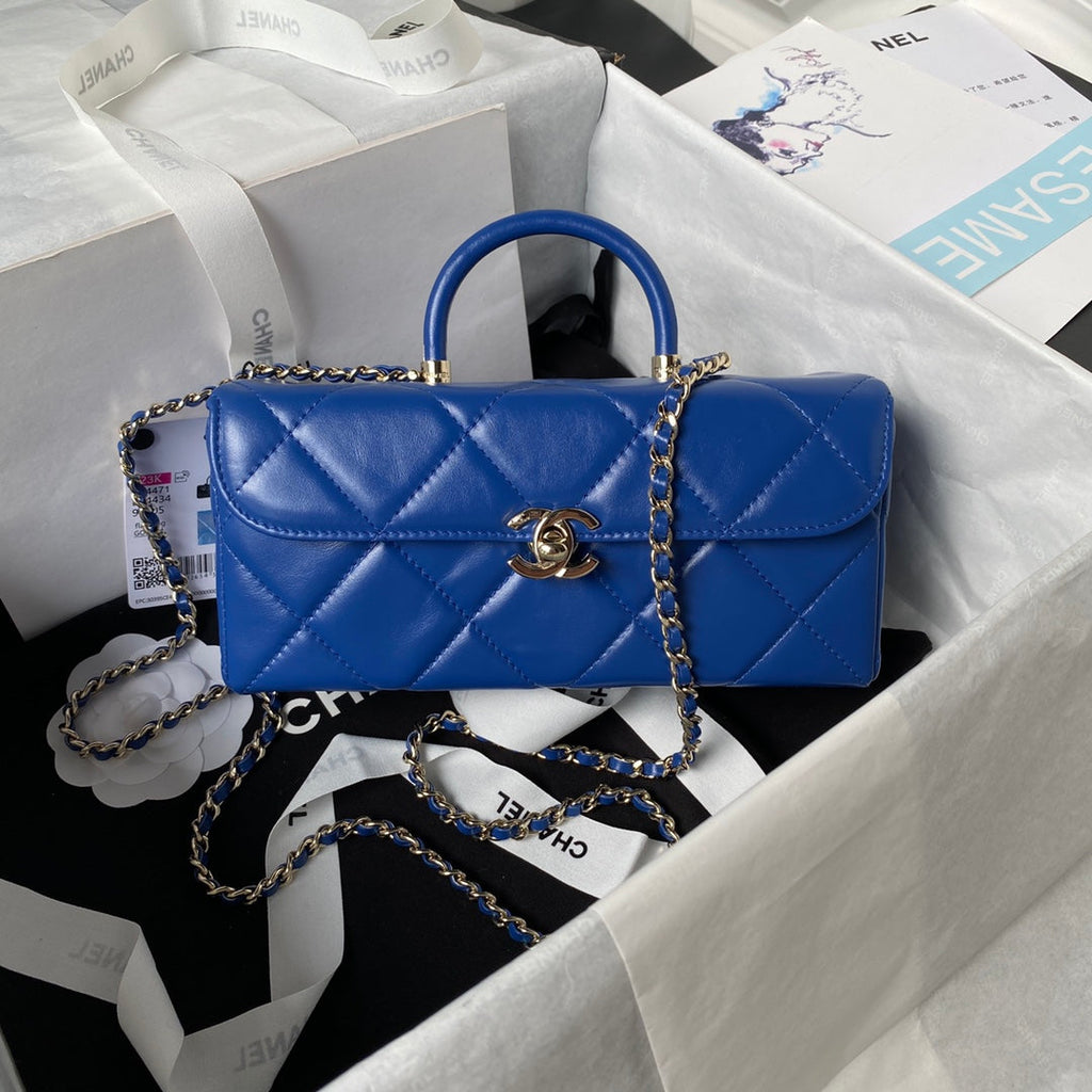 Chanel Box Top Handle Small Bag  AS4471 Lambskin Dark Blue