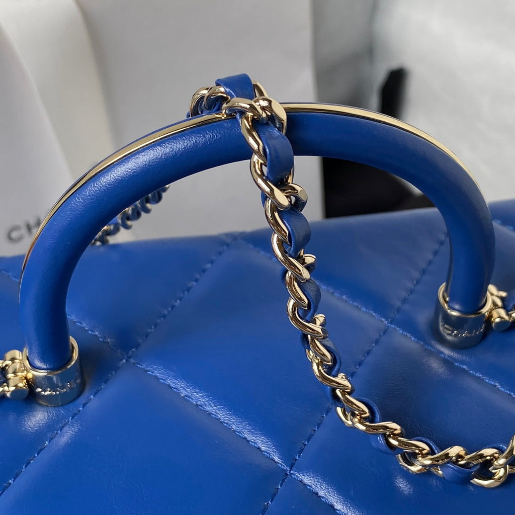 Chanel Box Top Handle Small Bag  AS4471 Lambskin Dark Blue