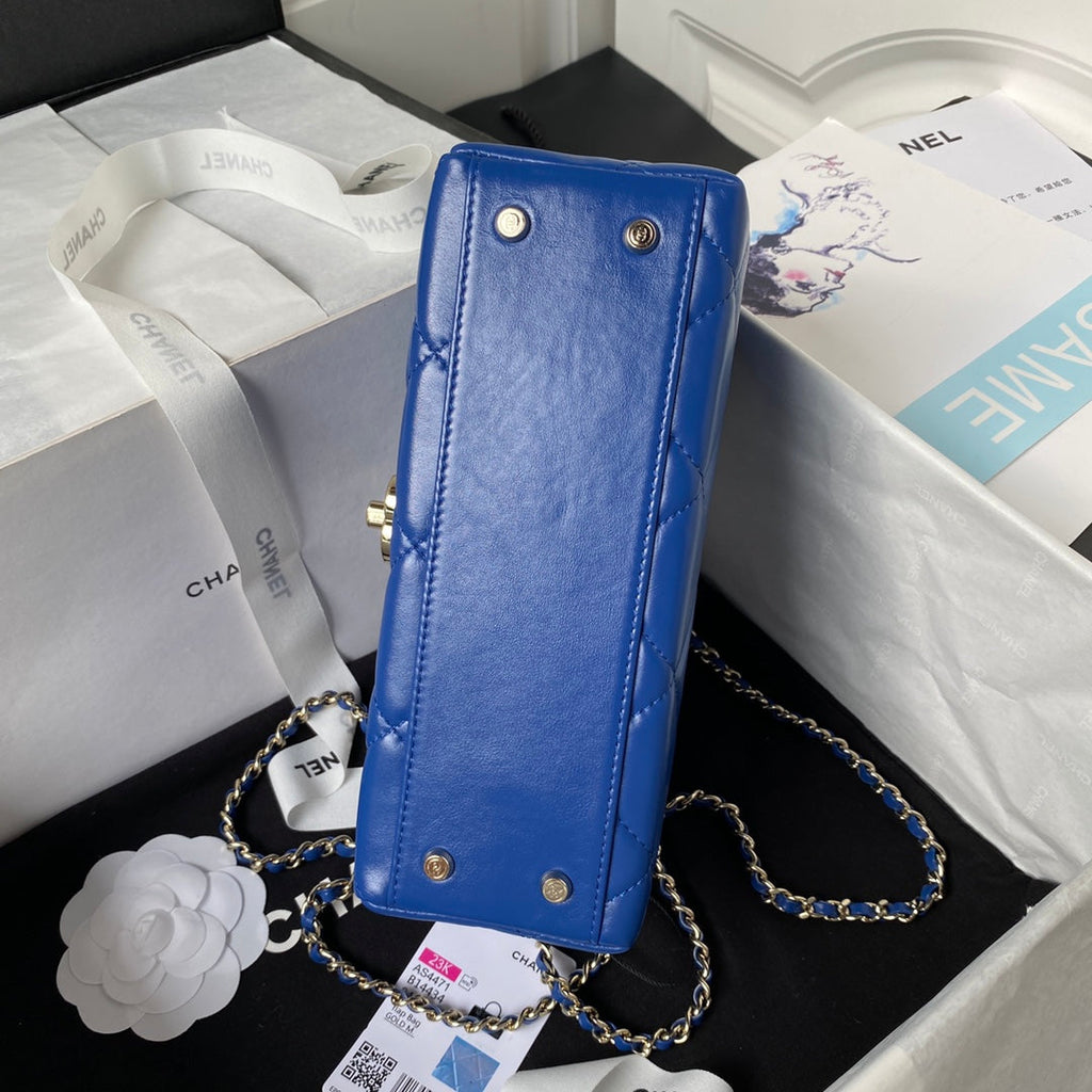 Chanel Box Top Handle Small Bag  AS4471 Lambskin Dark Blue