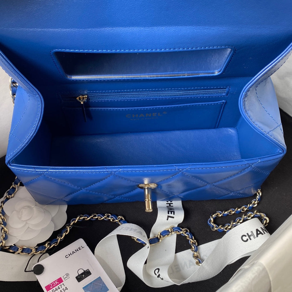 Chanel Box Top Handle Small Bag  AS4471 Lambskin Dark Blue