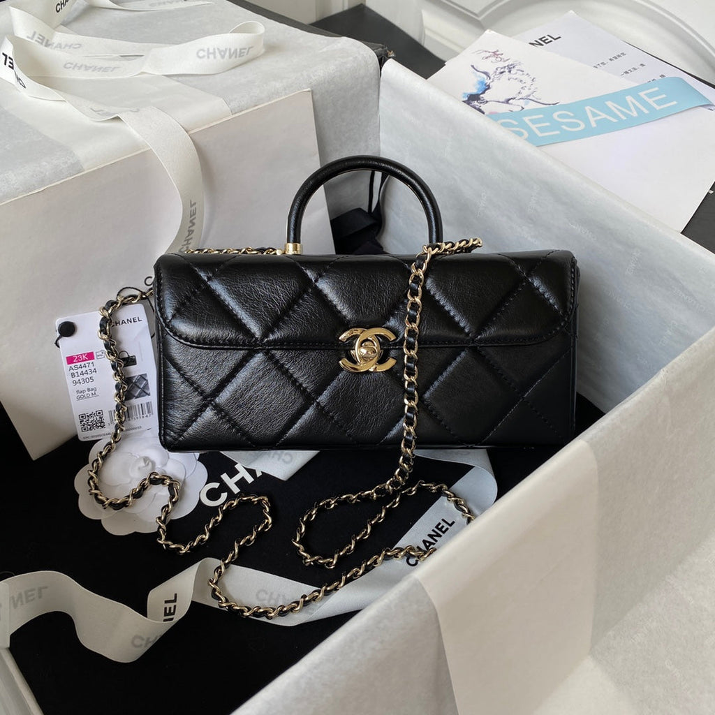 Chanel Box Top Handle Small Bag  AS4471 Lambskin Black