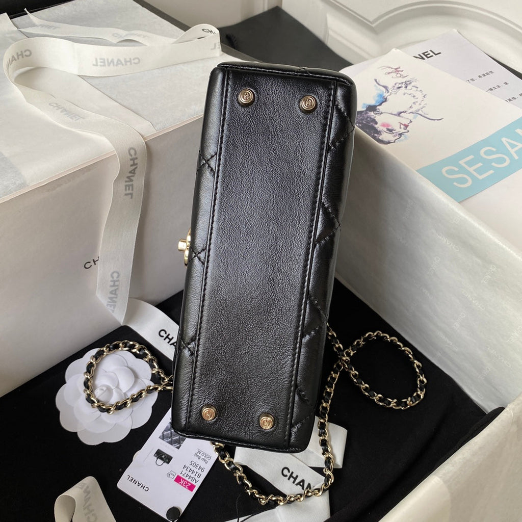 Chanel Box Top Handle Small Bag  AS4471 Lambskin Black