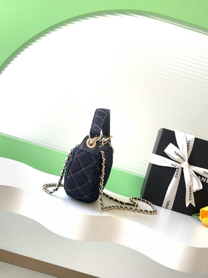 Chanel Denim Dark Blue Calfskin Chain Clutch, AP5094