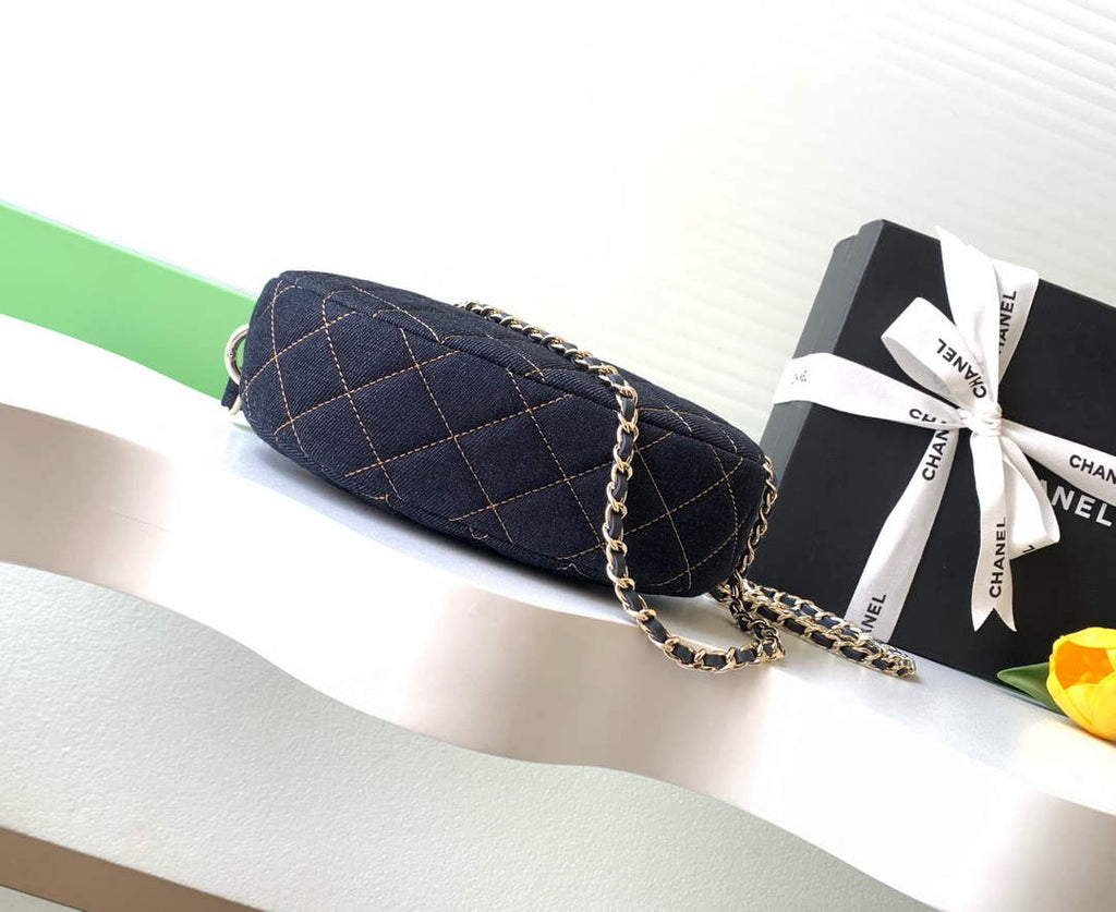 Chanel Denim Dark Blue Calfskin Chain Clutch, AP5094