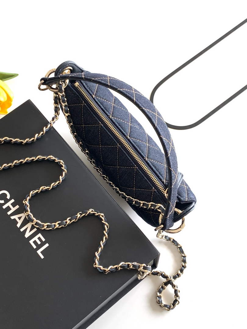 Chanel Denim Dark Blue Calfskin Chain Clutch, AP5094