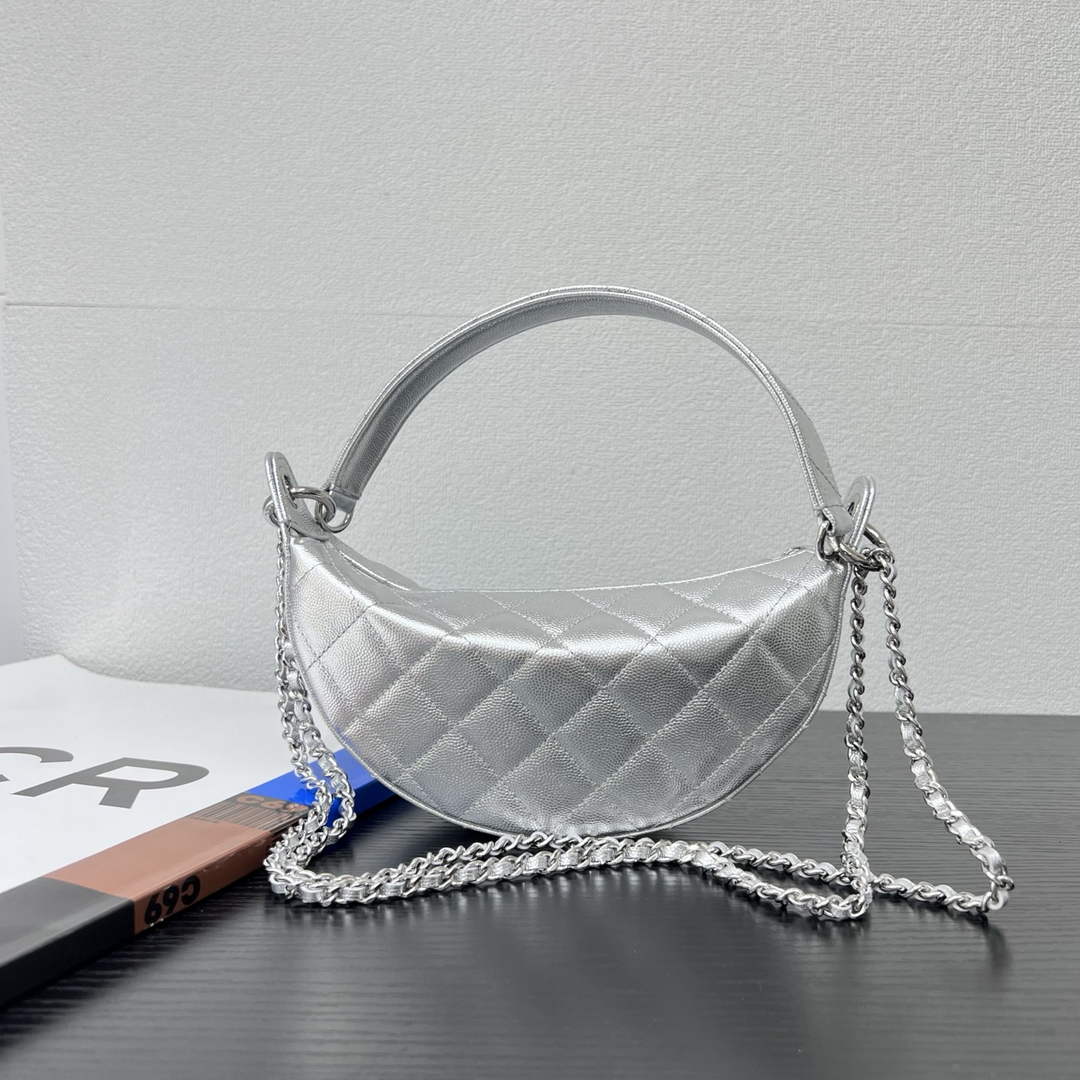 Chanel Silver Calfskin Chain Clutch, AP5094