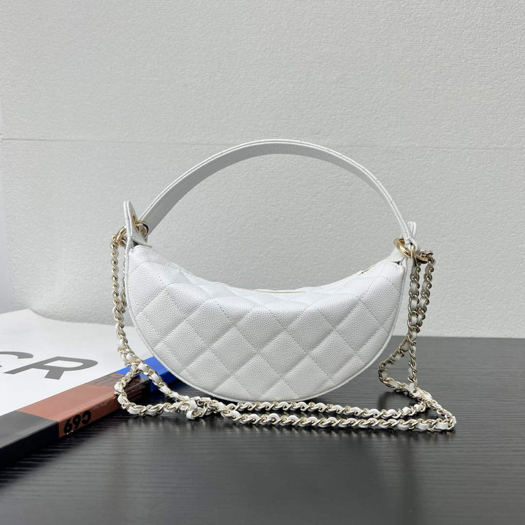 Chanel White Calfskin Chain Clutch, AP5094