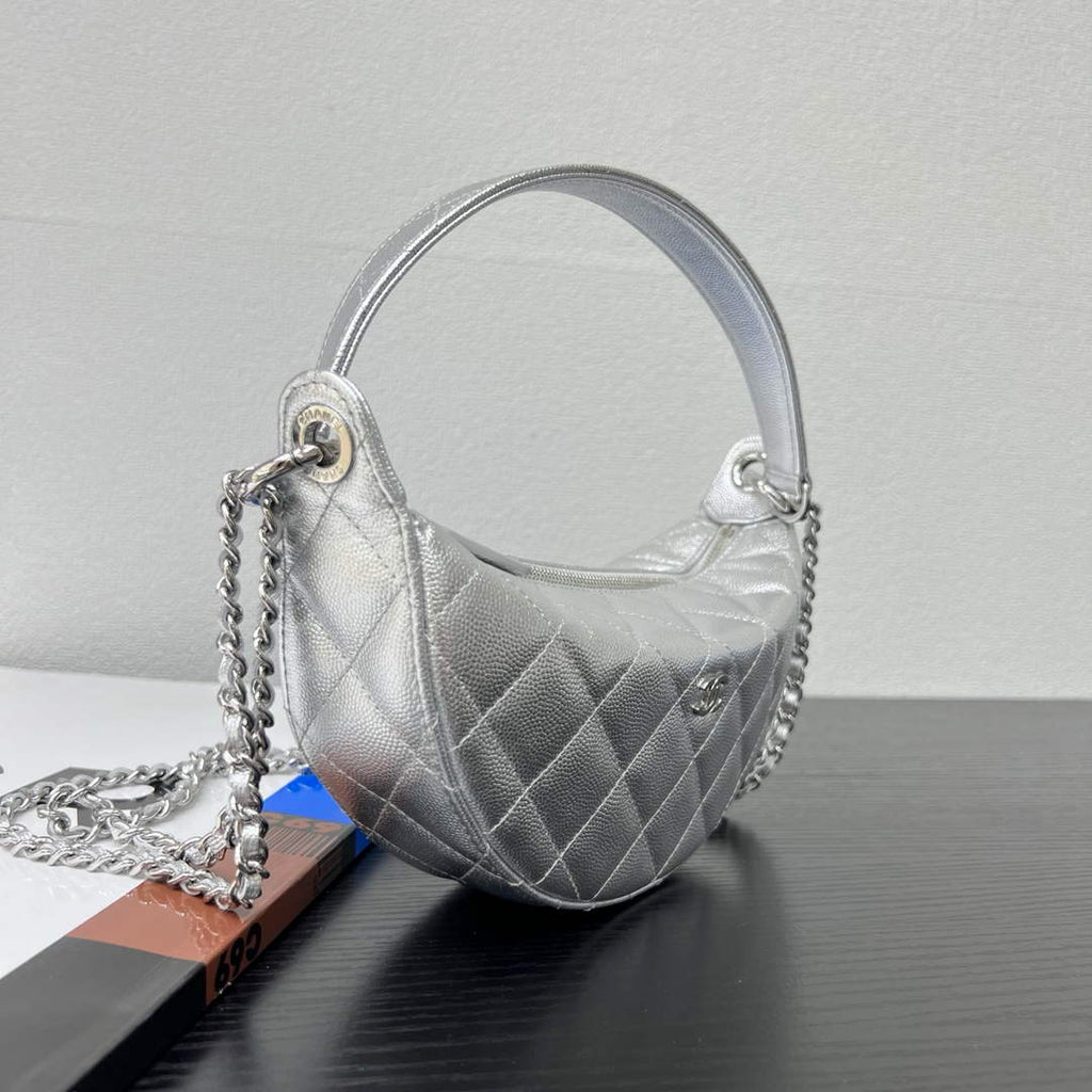Chanel Silver Calfskin Chain Clutch, AP5094
