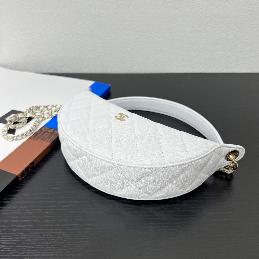 Chanel White Calfskin Chain Clutch, AP5094