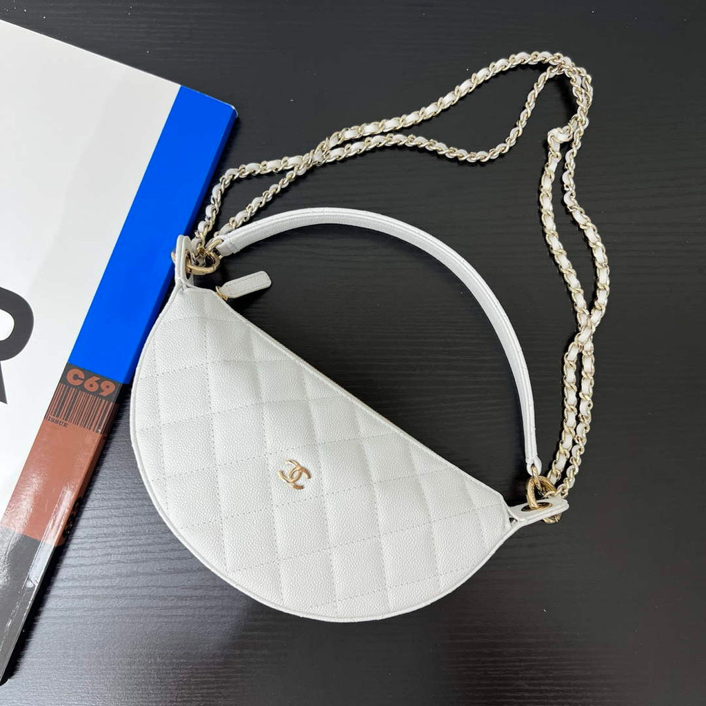 Chanel White Calfskin Chain Clutch, AP5094