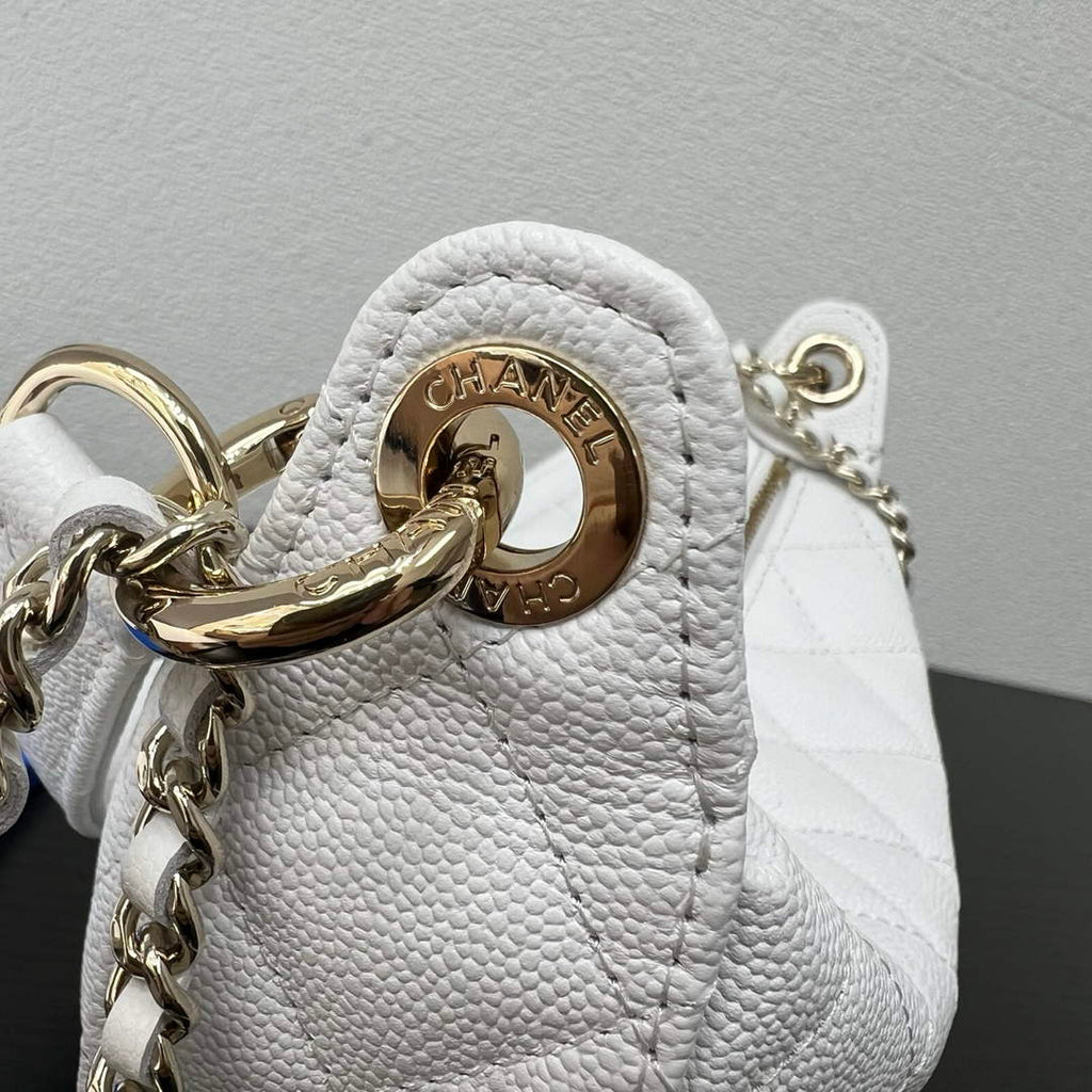Chanel White Calfskin Chain Clutch, AP5094