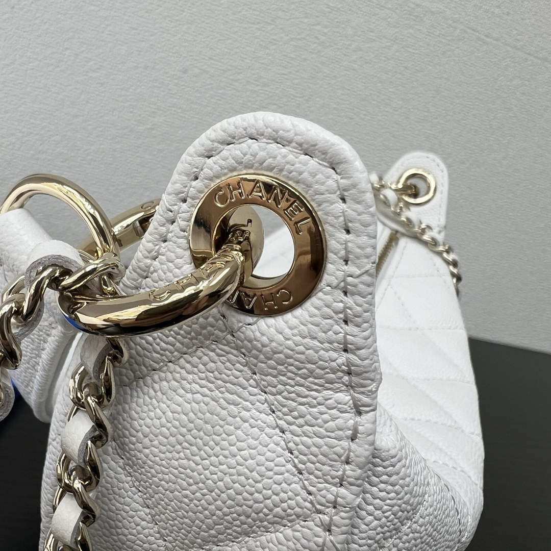 Chanel White Calfskin Chain Clutch, AP5094
