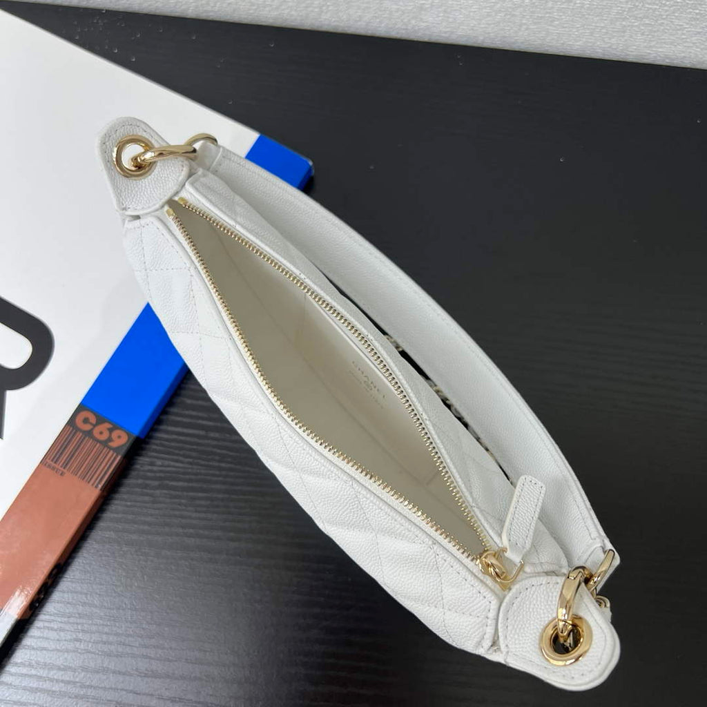 Chanel White Calfskin Chain Clutch, AP5094