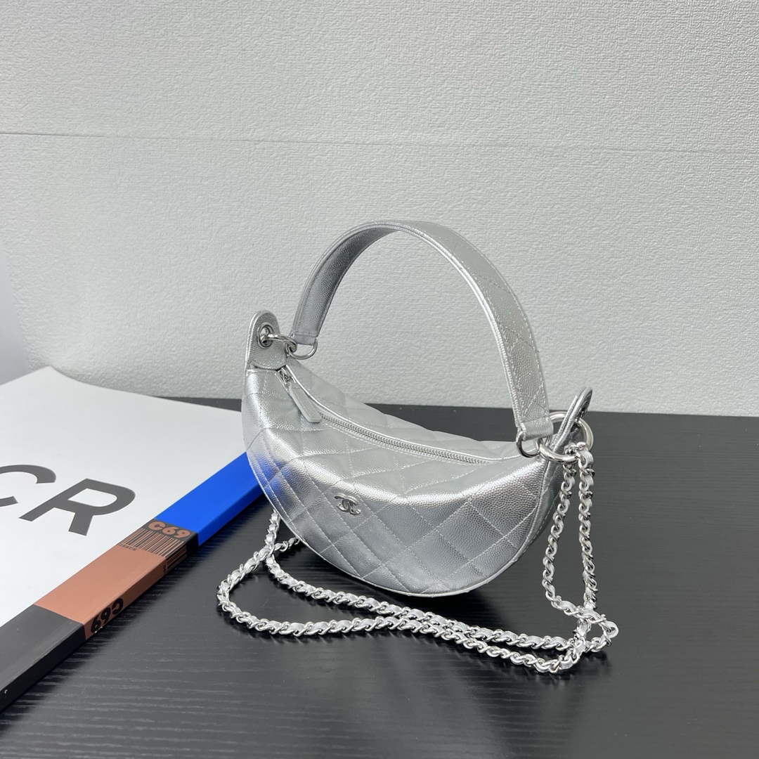 Chanel Silver Calfskin Chain Clutch, AP5094