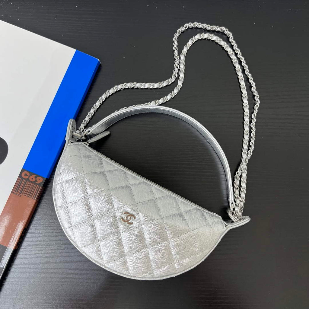 Chanel Silver Calfskin Chain Clutch, AP5094