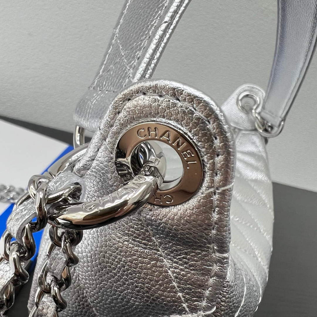 Chanel Silver Calfskin Chain Clutch, AP5094