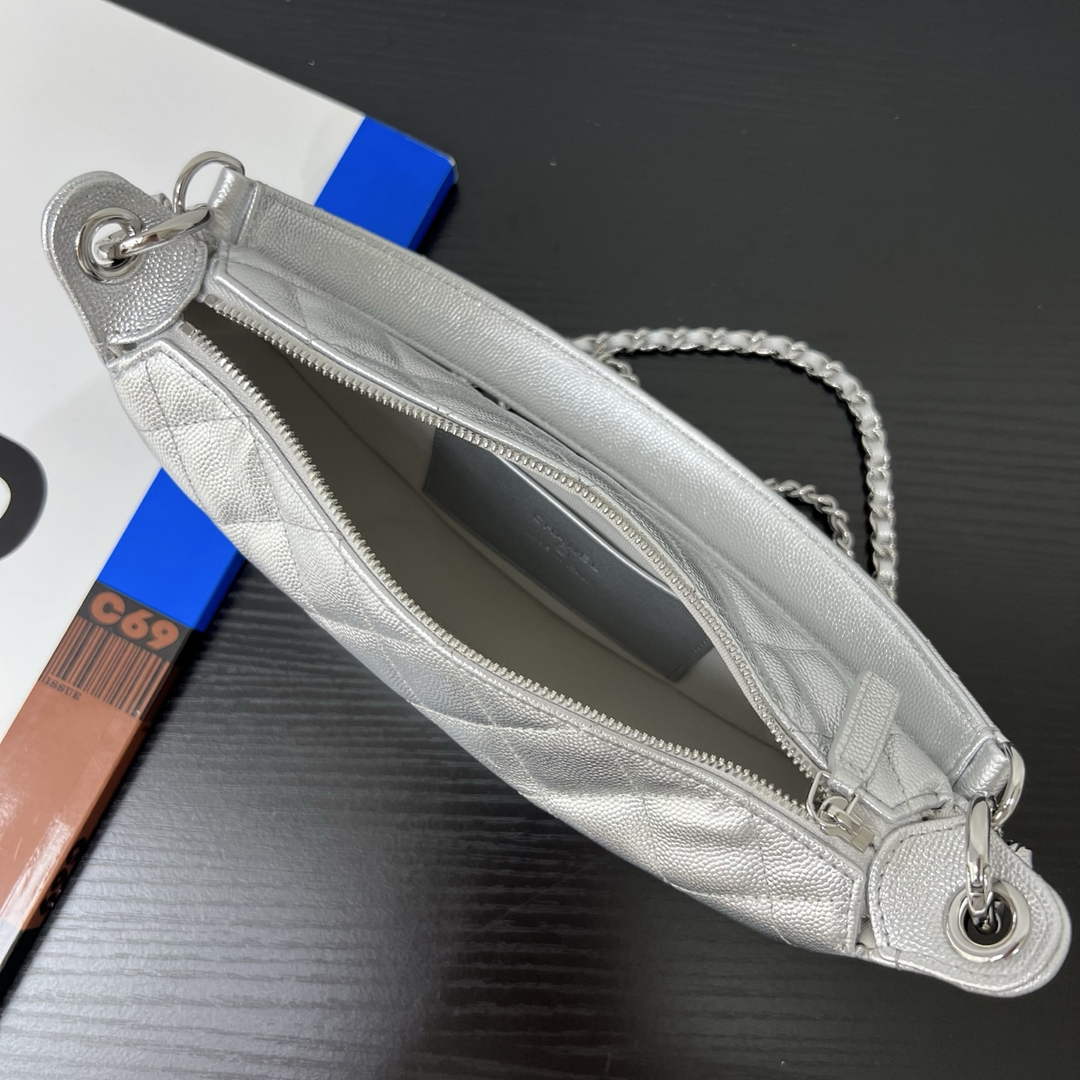 Chanel Silver Calfskin Chain Clutch, AP5094