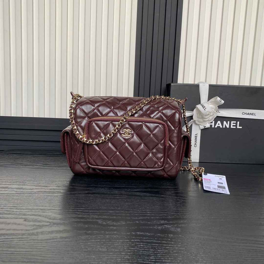 Chanel Camera case, Shiny crumpled lambskin AS5156 wine red