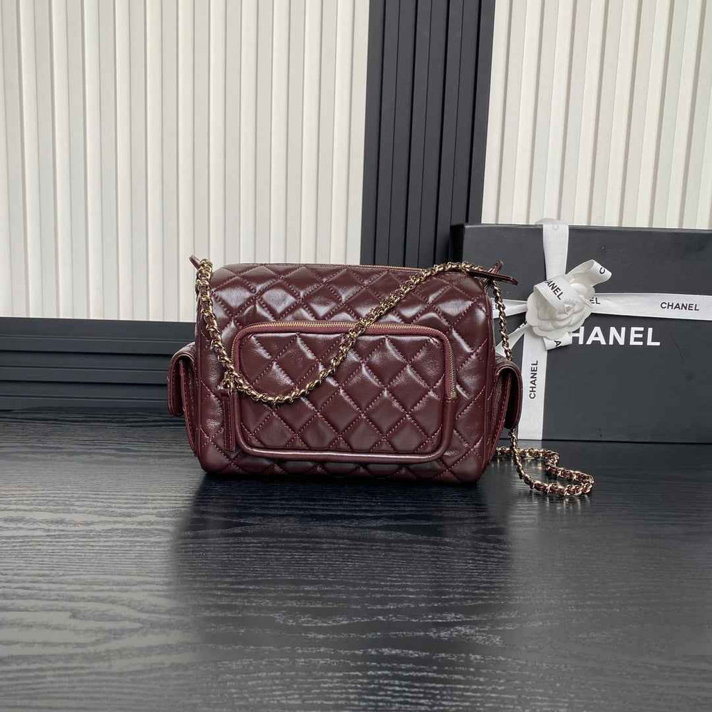 Chanel Camera case, Shiny crumpled lambskin AS5156 wine red