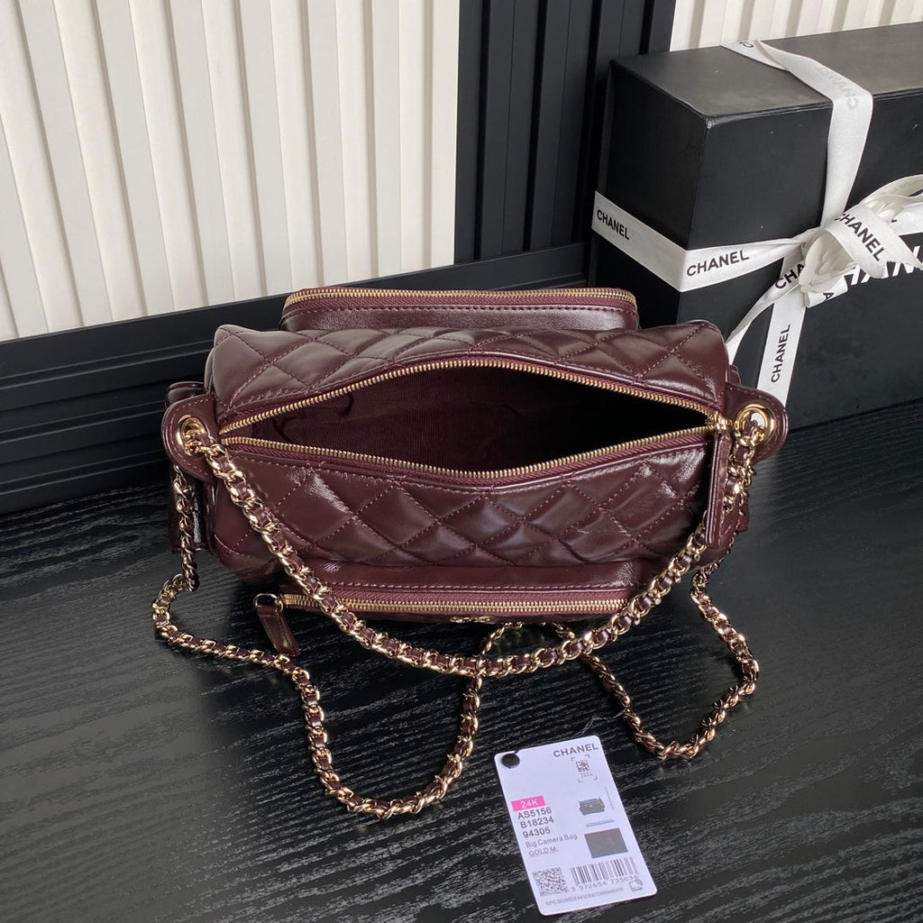 Chanel Camera case, Shiny crumpled lambskin AS5156 wine red
