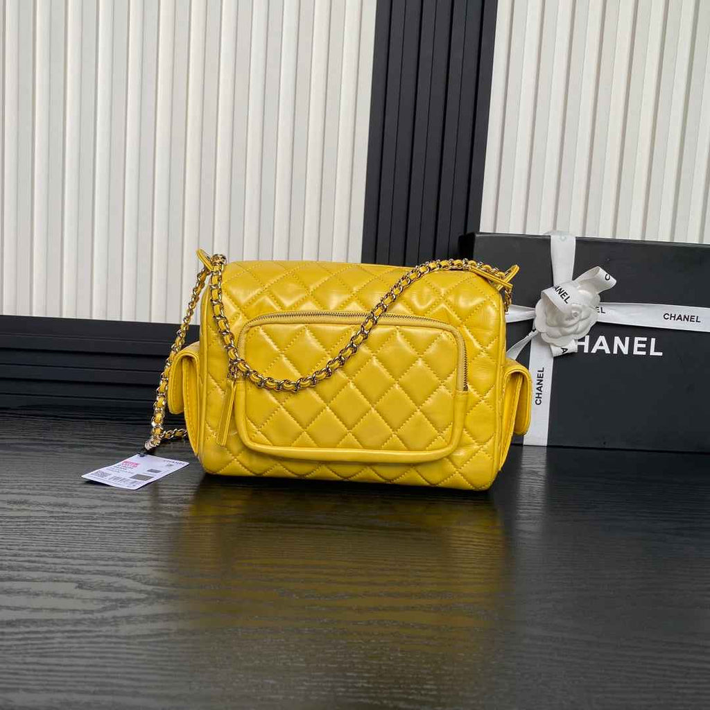 Chanel Camera case, Shiny crumpled lambskin AS5156 yellow