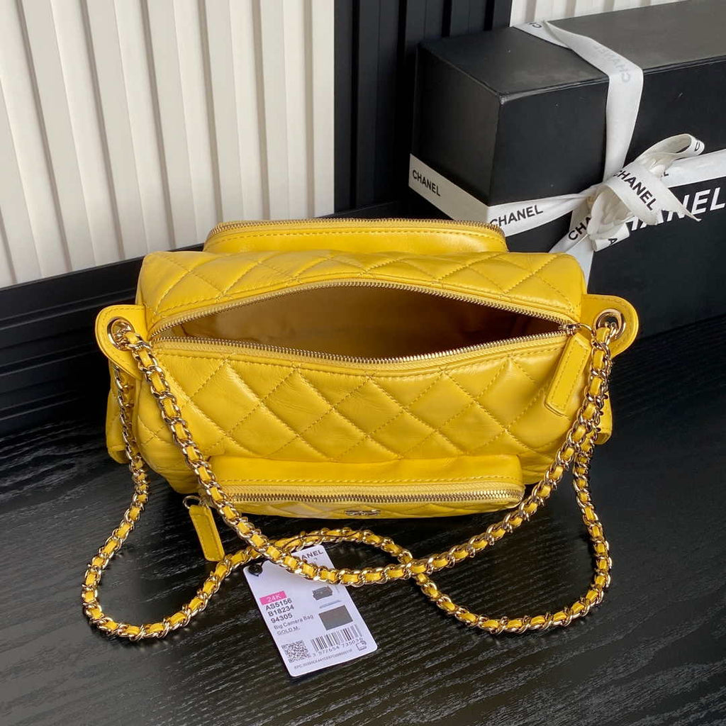 Chanel Camera case, Shiny crumpled lambskin AS5156 yellow