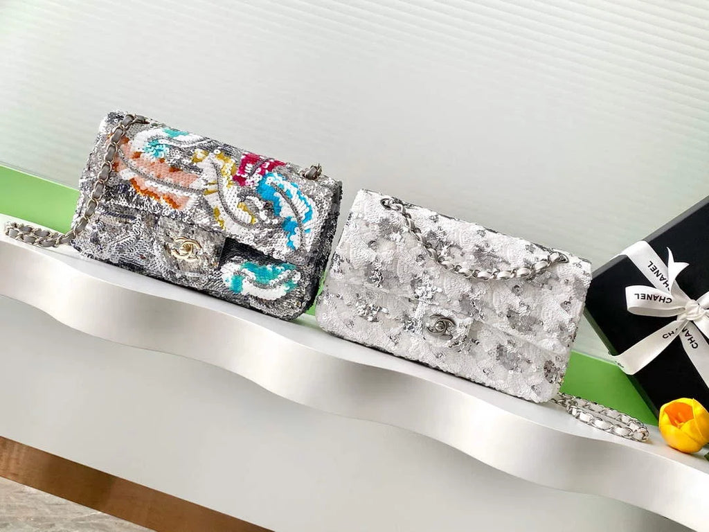 Chanel Classic Handbag, A01112 Sequins, Glass Pearls & Silver