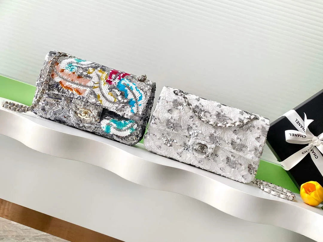 Chanel Classic Handbag, A01112 Sequins, Glass Pearls & Silver