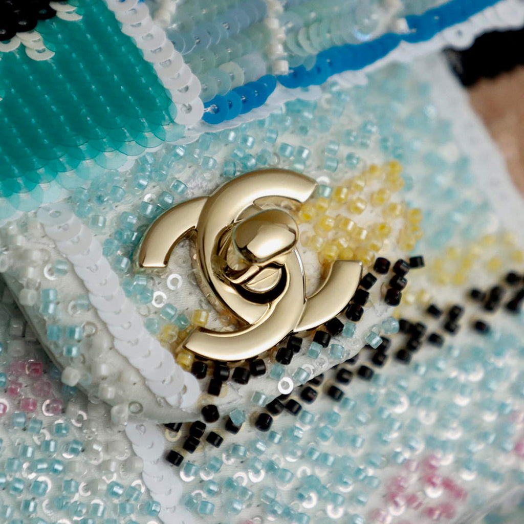 Chanel Classic Handbag, A01112 Sequins, Blue