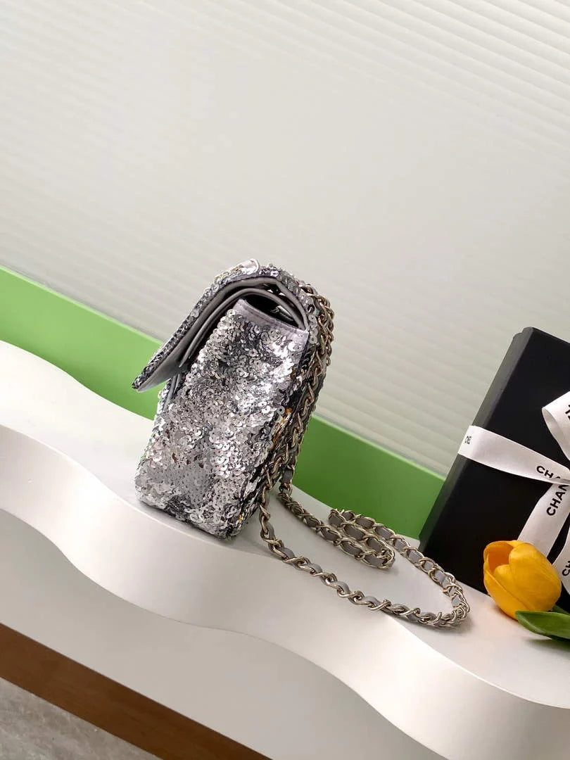Chanel Classic Handbag, A01112 Sequins, Glass Pearls & Silver