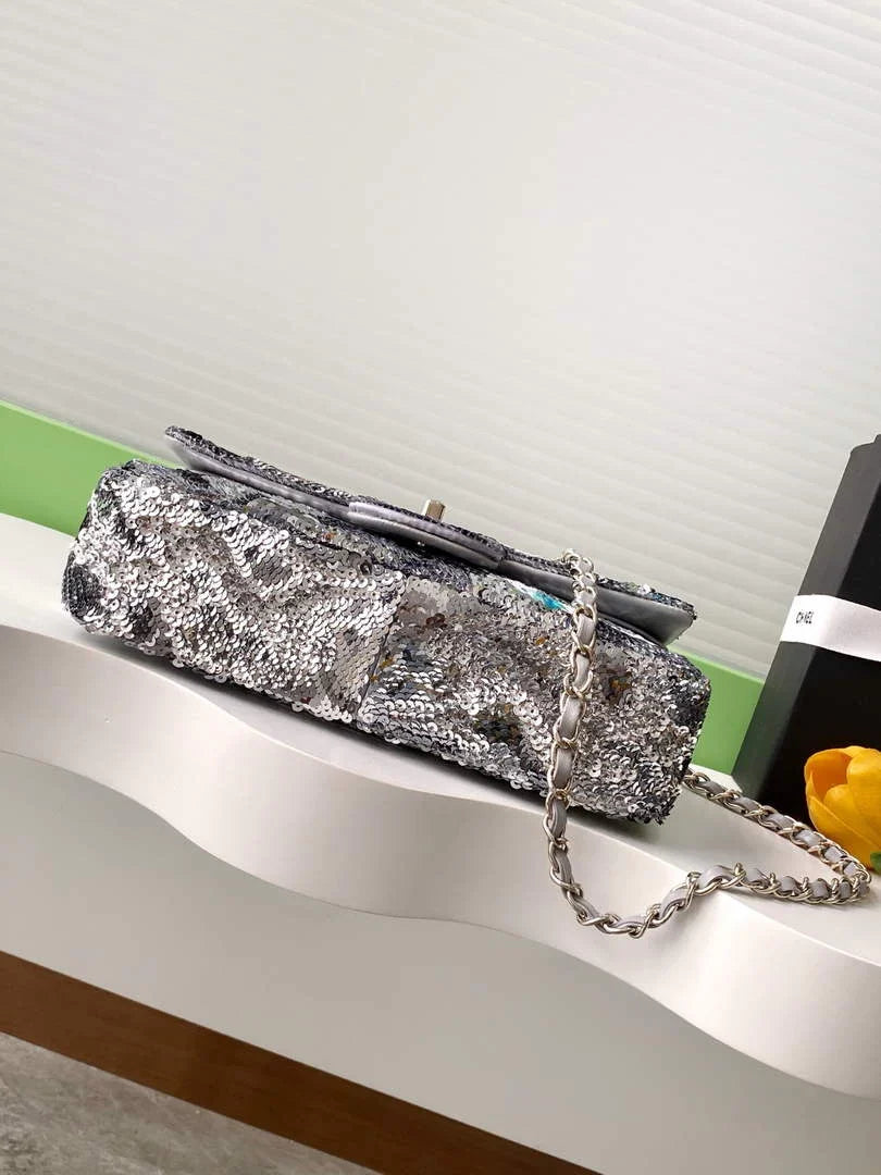Chanel Classic Handbag, A01112 Sequins, Glass Pearls & Silver